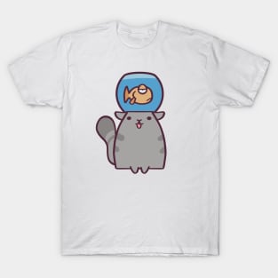 Silly Cartoon Cat With Goldfish T-Shirt